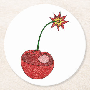 Glitzer Cherry Bomb Runder Pappuntersetzer