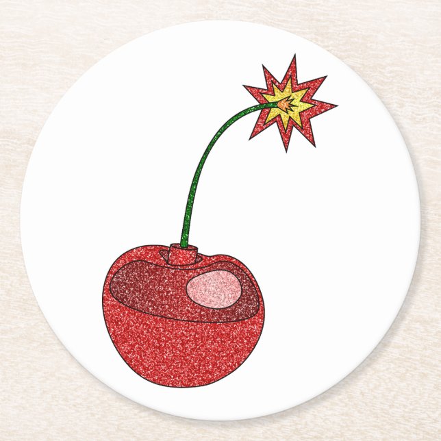 Glitzer Cherry Bomb Runder Pappuntersetzer (Vorderseite)