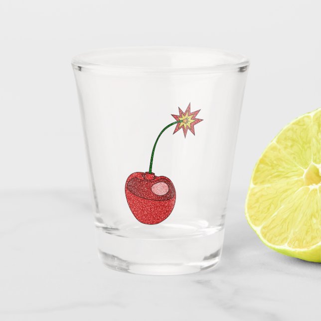 Glitzer Cherry Bomb Schnapsglas (Vorderseite)
