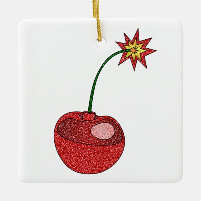 Glitzer Cherry Bomb - Square Ornament (Vorderseite)