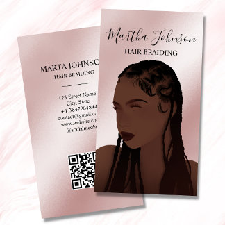 Glitzer Chic Afro American Braids Braiding QR Code Visitenkarte
