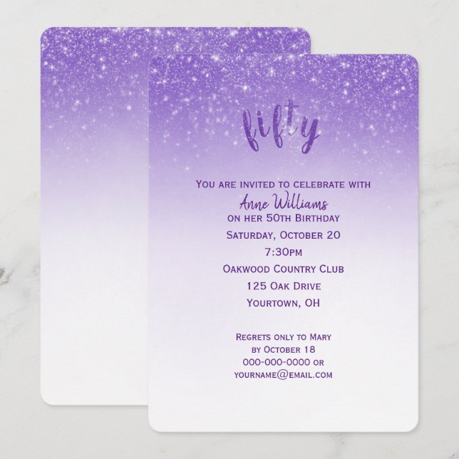 Glitzer Confetti 50. Geburtstagsparty Einladung (Vorne/Hinten)