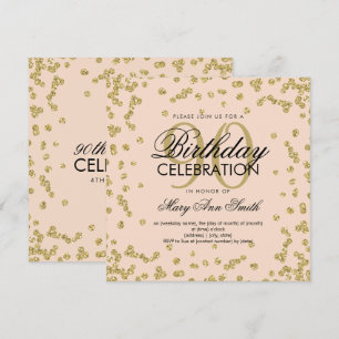 Glitzer Confetti 90. Geburtstag in Rosa Einladung