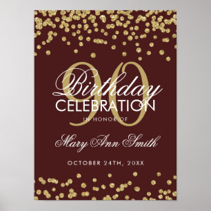 Glitzer Confetti Burgundy Gold 90. Geburtstag Poster