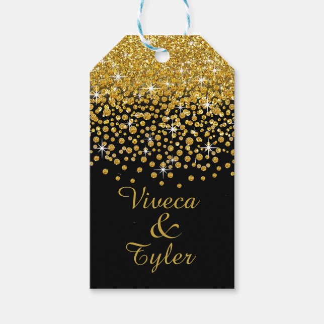 Glitzer Confetti Dusche | Gold schwarz Geschenkanhänger (Vorderseite)