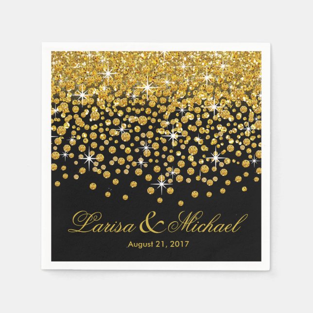 Glitzer Confetti Dusche | Gold schwarz Serviette (Vorderseite)