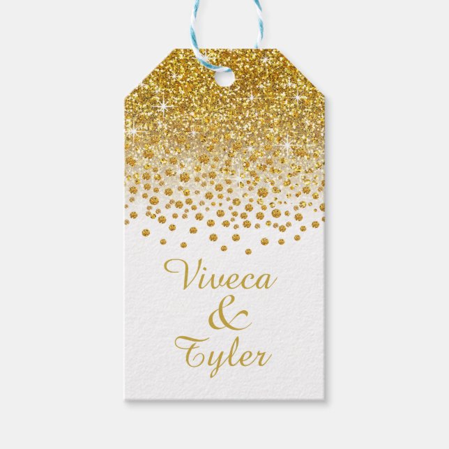 Glitzer Confetti Dusche | Goldweiß Geschenkanhänger (Vorderseite)