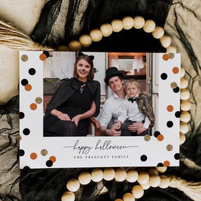 Glitzer Confetti Halloween Familienfoto-Karte Einladung (Von Creator hochgeladen)