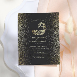 Glitzer Confetti Masquerade Quinceañera Einladungspostkarte