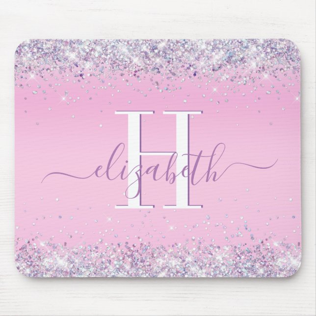 Glitzer Confetti Pink Monogram Mousepad (Vorne)