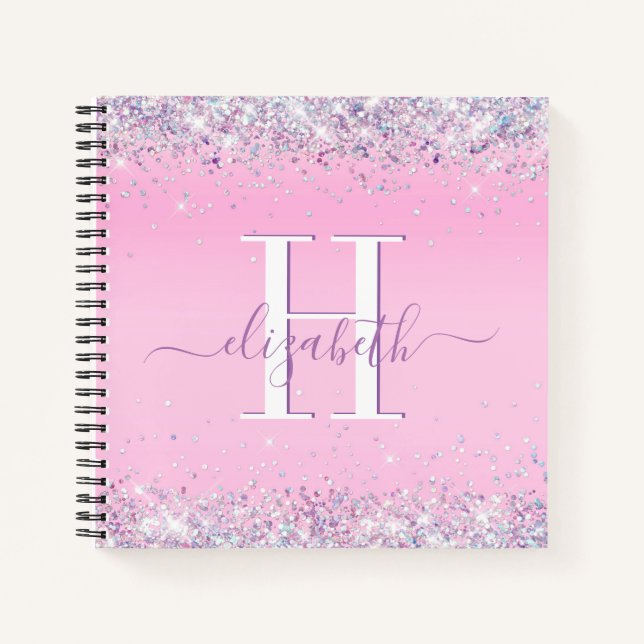 Glitzer Confetti Pink Monogram Notizbuch (Vorderseite)