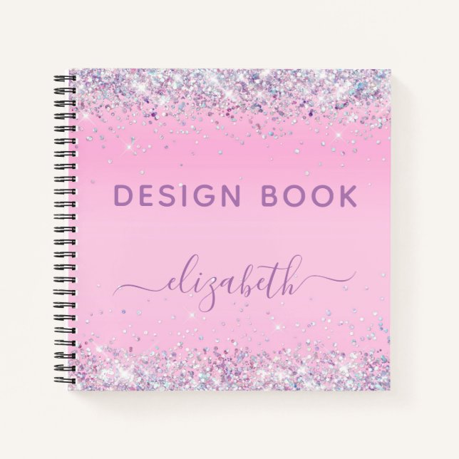 Glitzer Confetti Pink Monogram Sketch Notizbuch (Vorderseite)