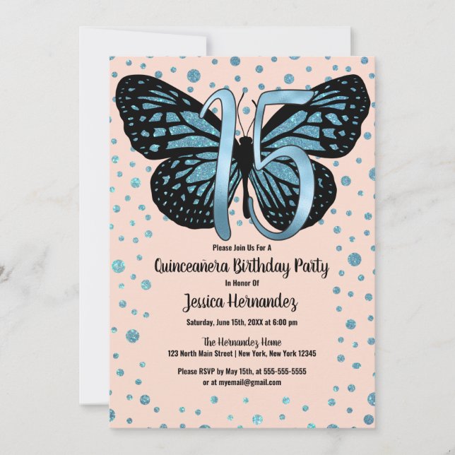 Glitzer Confetti Quinceñera Einladung (Vorderseite)