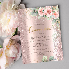 Glitzer Confetti Rose Gold Rose Quinceanera Einladung
