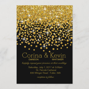 Glitzer Confetti Shower Wedding Gold schwarz Einladung