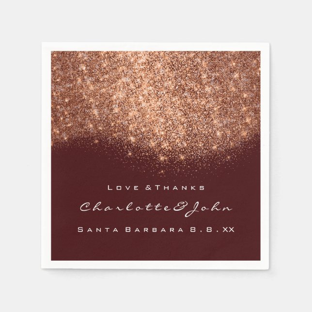 Glitzer Copper Burgundy White Vielen Dank Serviette (Vorderseite)