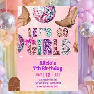 Glitzer Cowgirl Geburtstag Einladung