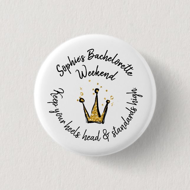 Glitzer Crown Bachelorette Weekend Party Button (Vorderseite)