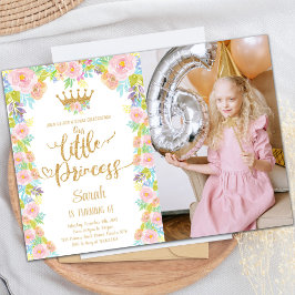 Glitzer Crown Floral Princess GeburtstagsFoto Einladung