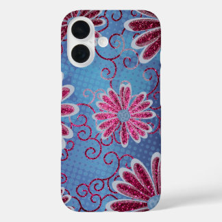 Glitzer Daisy Pattern iPhone 16 Hülle