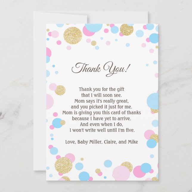 Glitzer-danken rosa Baby-Dusche Ihnen, Dankeskarte (Vorderseite)