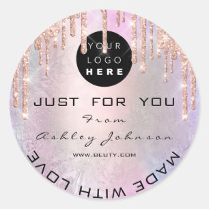 Glitzer Dankeschön Logo aus Liebe Rose Rosa Runder Aufkleber