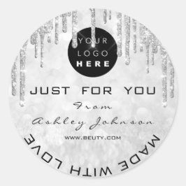 Glitzer Dankeschön Logo aus Liebe Silber grau Runder Aufkleber