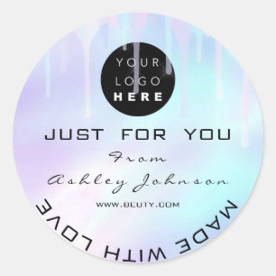 Glitzer Dankeschön Logo-Holograph aus Liebe Blau Runder Aufkleber