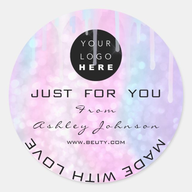 Glitzer Dankeschön Logo-Holograph aus Rosa Blau Runder Aufkleber (Vorderseite)