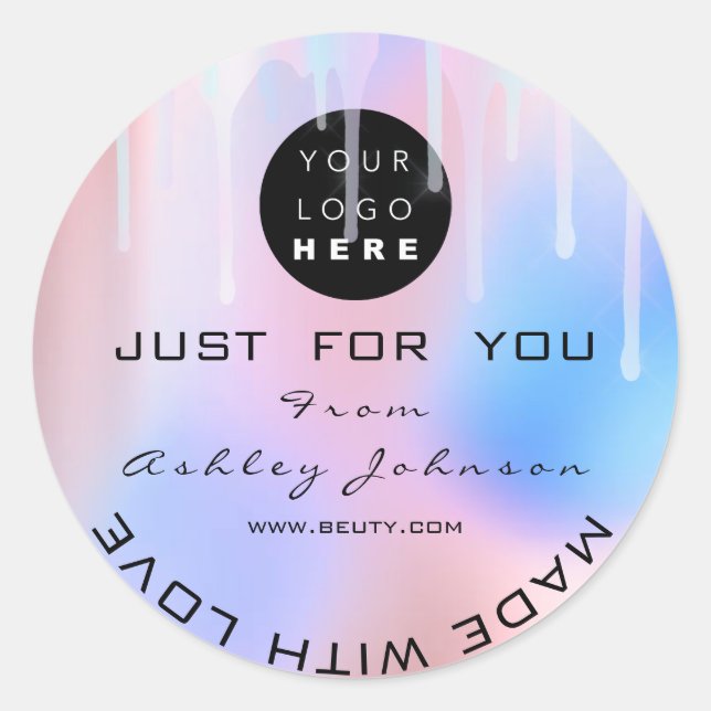 Glitzer Dankeschön Logo-Holograph Made Blue Rose Runder Aufkleber (Vorderseite)