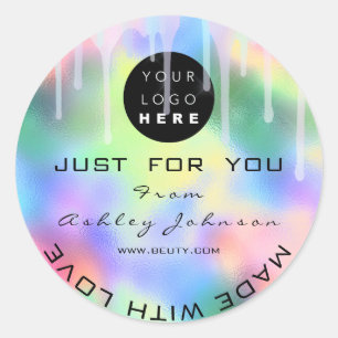 Glitzer Dankeschön Logo Holograph Metal Pink Green Runder Aufkleber