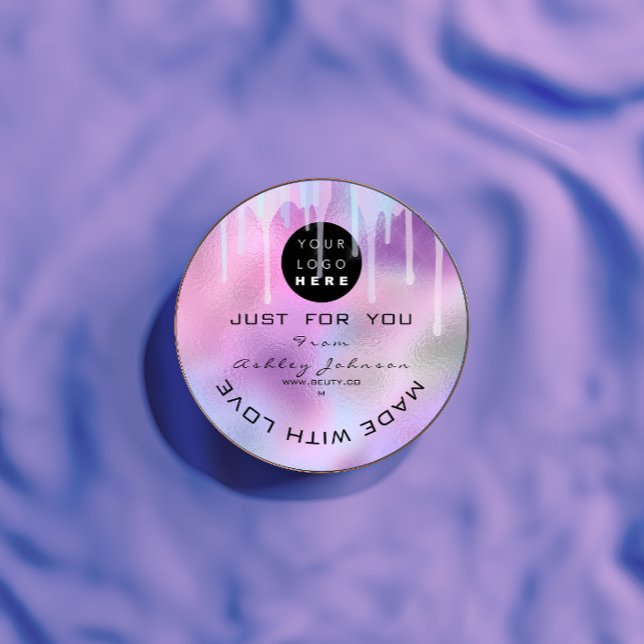 Glitzer Dankeschön Logo-Holograph Metal Pink Lila Runder Aufkleber (Glitter Thank Logo Holograph Metal Pink Purple Classic Round Sticker)