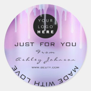 Glitzer Dankeschön Logo-Holograph Metal Pink Lila Runder Aufkleber