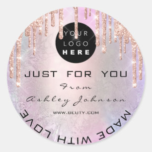 Glitzer-Dankeschön-Logo mit Liebe-Rose Rosa Runder Aufkleber