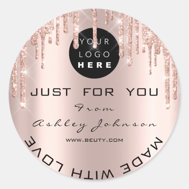 Glitzer Dankeschön Logo Rose Gold aus Liebe Runder Aufkleber (Vorderseite)