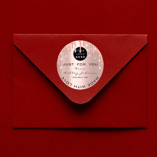 Glitzer Dankeschön Logo Rose Gold gemacht mit Lieb Runder Aufkleber (Glitter Thank Logo Rose Gold Made With Love Lux Classic Round Sticker)