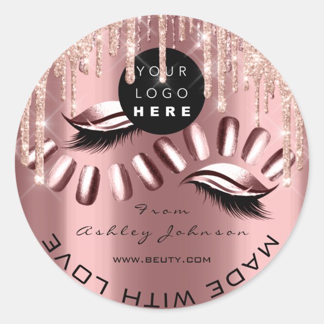 Glitzer Dankeschön Logos Rose Tropfen aus Liebe Na Runder Aufkleber (Vorderseite)