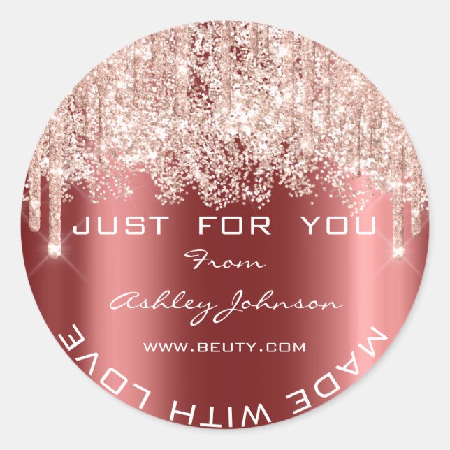 Glitzer Dankeschön von Liebe Burgundy Confetti Ros Runder Aufkleber (Vorderseite)