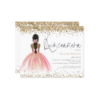 Glitzer Dark Hair Pink Quinceanera
