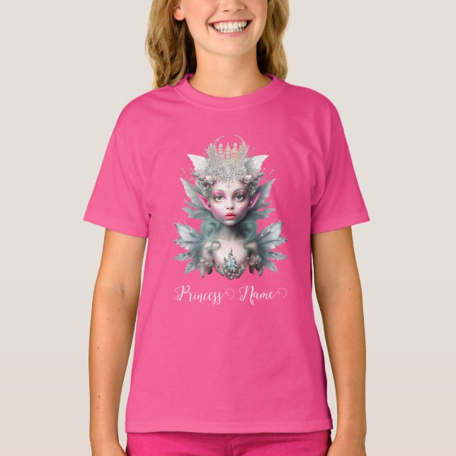 Glitzer der Eismärchen Kristall Kronen rosa T-Shirt (Vorderseite)