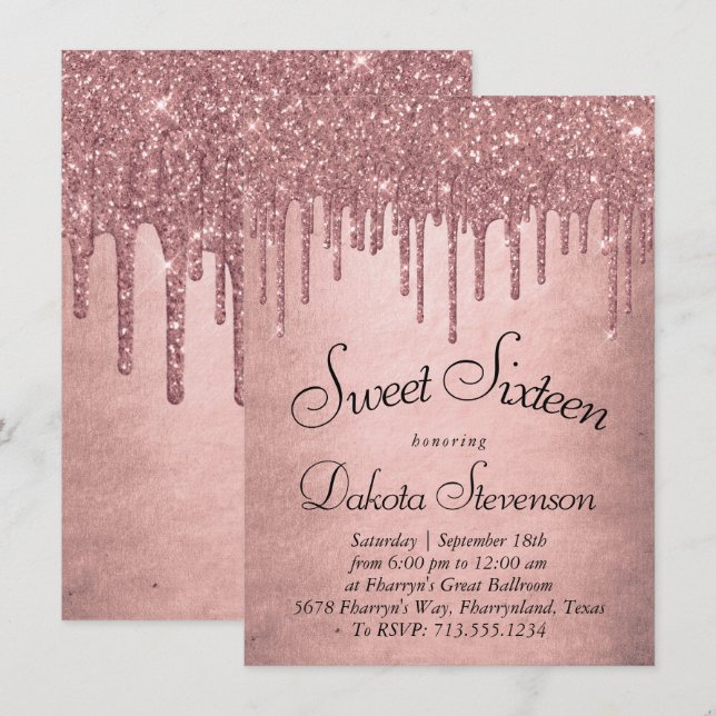 Glitzer der Zapfwelle | Terra Cotta 16 . Geburtsta Einladung (Vorne/Hinten)