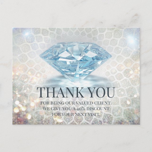 Glitzer Diamond Gemstone Schmuckdesigner Danke U Postkarte (Vorderseite)