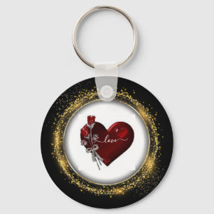 Glitzer Diamond und Gold Valentine Heart Keychain Schlüsselanhänger
