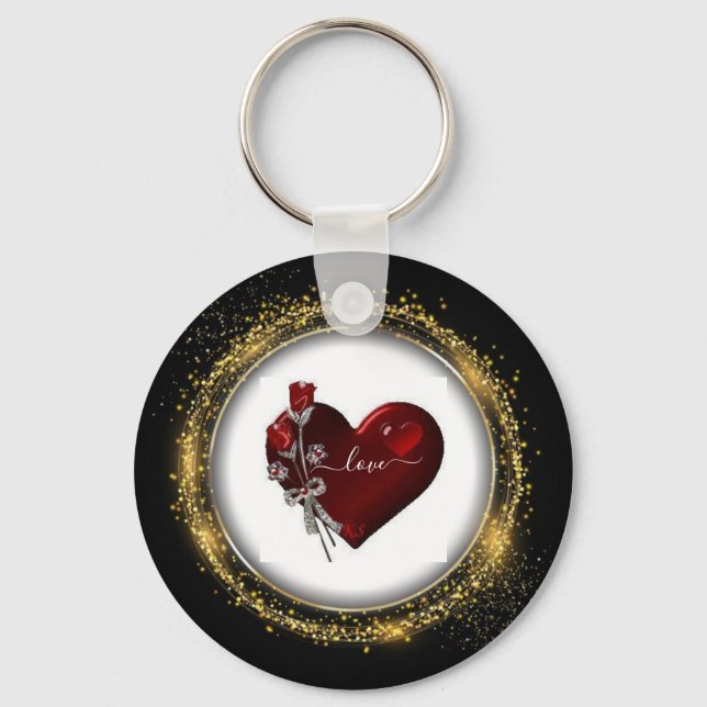 Glitzer Diamond und Gold Valentine Heart Keychain Schlüsselanhänger (Vorderseite)
