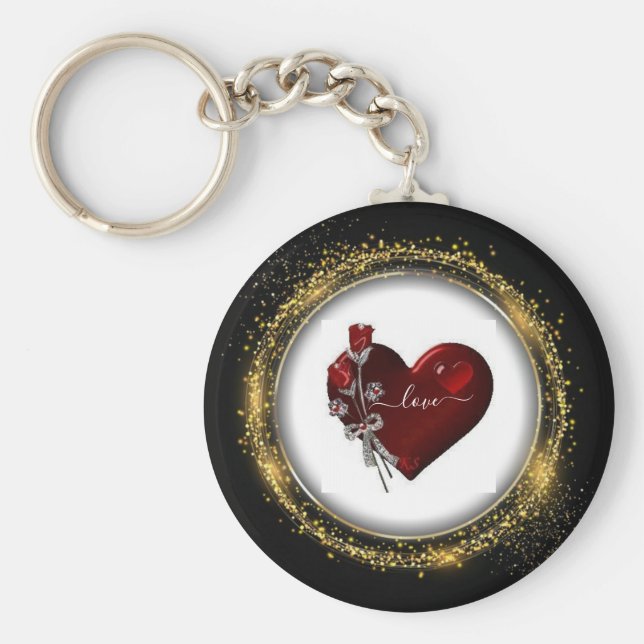 Glitzer Diamond und Gold Valentine Heart Keychain Schlüsselanhänger (Vorne)