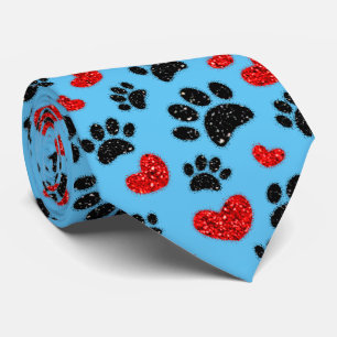 Glitzer Dog Paw Drucke und Rot Herz blau Krawatte