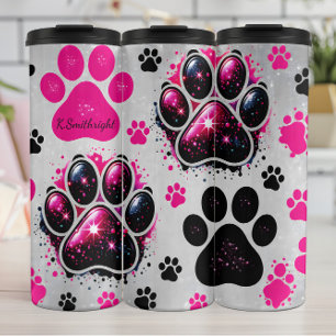 Glitzer Dog Paw druckt Abstrakt Thermosbecher