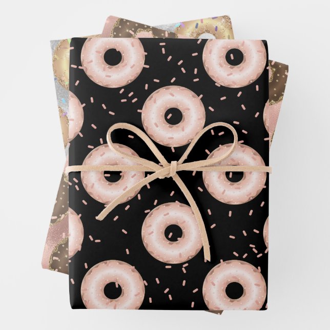 Glitzer Donut Pattern Geschenkpapier Set (Beispiel)