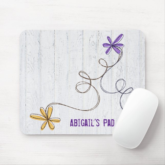 Glitzer Doodle Daisies Wood Mousepad (Mit Mouse)