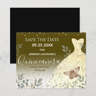 Glitzer Dress Floral Quinceanera Save the Date
